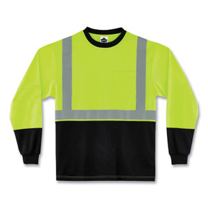 ergodyne GloWear 8291BK Type R Class 2 Black Front Long Sleeve T-Shirt, Polyester, 5X-Large, Lime
