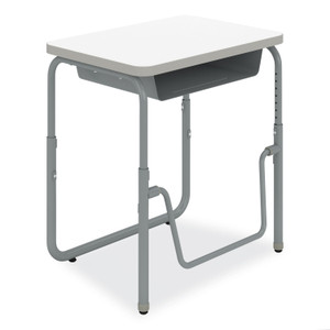 Safco AlphaBetter 2.0 Height-Adjustable Student Desk with Pendulum Bar and Book Box, 27.75 x 19.75 x 22 to 30, Dry Erase