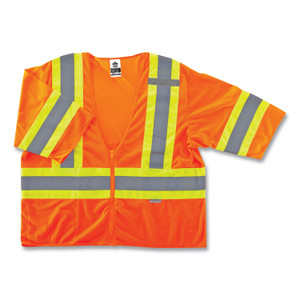 ergodyne GloWear 8330Z Class 3 Two-Tone Zipper Vest, Polyester, Largel/X-Large, Orange