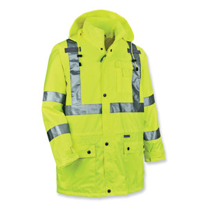 ergodyne GloWear 8365 Class 3 Hi-Vis Rain Jacket, Polyester, Large, Lime