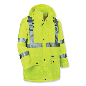 ergodyne GloWear 8365 Class 3 Hi-Vis Rain Jacket, Polyester, 5X-Large, Lime