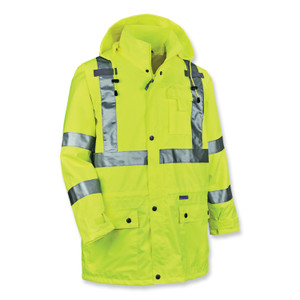 ergodyne GloWear 8365 Class 3 Hi-Vis Rain Jacket, Polyester, 3X-Large, Lime