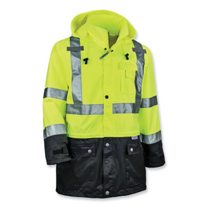 ergodyne GloWear 8365BK Class 3 Hi-Vis Rain Jacket Black Bottom, Large, Lime