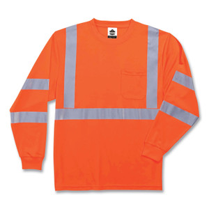 ergodyne GloWear 8391 Class 3 Hi-Vis Long Sleeve Shirt, Polyester, Orange, 2X-Large