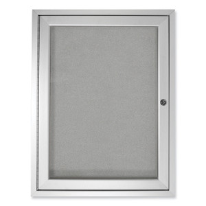 Ghent 1 Door Enclosed Vinyl Bulletin Board with Satin Frame, 24" x 36", Silver Surface, Satin Aluminum Frame