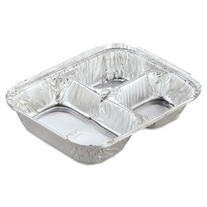 HFA Aluminum Oblong Container with Lid, 3 Compartments, 24 oz, 8.5 x 6.38 x 1.47, Silver, 250/Carton