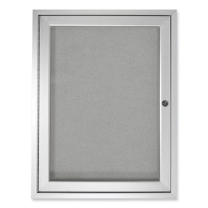 Ghent 1 Door Enclosed Vinyl Bulletin Board with Satin Frame, 18" x 24", Silver Surface, Satin Aluminum Frame