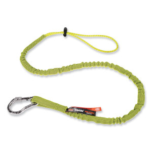ergodyne Squids 3100 Lanyard with Aluminum Carabiner + Cinch-Loop, 10 lb Max Working Capacity, 42" to 54" Long, Lime