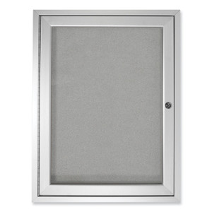 Ghent 1 Door Enclosed Vinyl Bulletin Board with Satin Frame, 30" x 36", Silver Surface, Satin Aluminum Frame