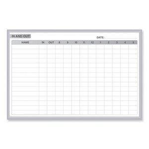 Ghent In/Out Magnetic Whiteboard, Personnel In/Out Tracking Chart, 36" x 24", White/Gray Surface, Satin Aluminum Frame