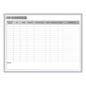 Ghent OR Schedule Magnetic Whiteboard, Operating Room Scheduling Chart, 48.5" x 36.5", White/Gray Surface, Satin Aluminum Frame