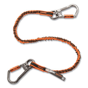 ergodyne Squids 3119F(x) Tool Lanyard with Swiveling Aluminum Carabiners, 25 lb Max Working Capacity, 38" to 48" Long, Orange/Gray