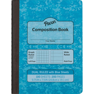 Pacon Dual Ruled Composition Book - 100 Sheets - 9.75" Height - Blue Cardboard Cover - Sturdy, Hard Cover