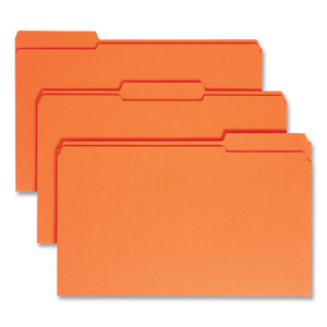 Smead Reinforced Top Tab Colored File Folders, 1/3-Cut Tabs: Assorted, Legal Size, 0.75" Expansion, Orange, 100/Box