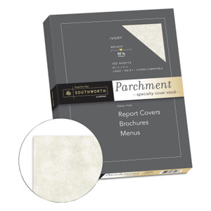 Southworth Parchment Specialty Paper, 65 lb Cover Weight, 8.5 x 11, Ivory, 100/Box