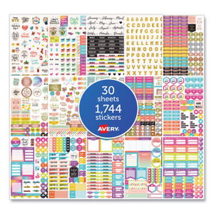 Avery Planner Sticker Variety Pack, Budget, Fitness, Motivational, Seasonal, Work, Assorted Colors, 1,744/Pack