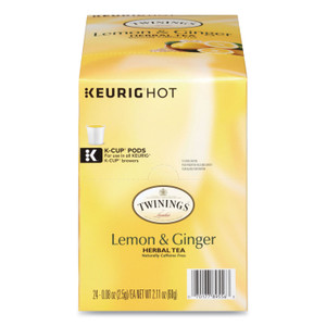 TWININGS Tea K-Cups, Lemon Ginger, 0.11 oz K-Cups, 24/Box