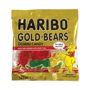 Haribo Goldbears Gummi Candy, 0.4 oz Pouches, Lemon; Orange; Pineapple; Rasberry; Strawberry, 54/Carton