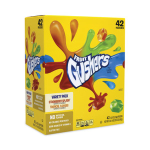 Betty Crocker Fruit Gushers Fruit Snacks, Strawberry and Tropical Fruit Flavors, 0.8 oz, 42 Pouches/Carton