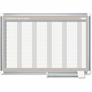 MasterVision Magnetic 12-Month Planner - Monthly - 12 Month - Silver Gray, White, Pale Gray - Aluminum, Lacquered Steel - 36" Height x 48" Width