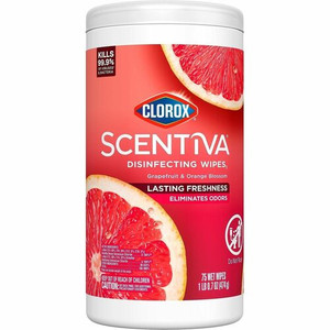 Clorox Scentiva Wipes, Bleach Free Cleaning Wipes - Ready-To-Use - Grapefruit, Orange Blossom Scent - Bleach-free, Disinfectant, Deodorize - White - 75/Tub
