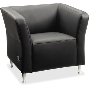 Lorell Fuze Modular Series Square Lounge Chair - Black Seat Color - Leather Seat Material - Black Back Color - Leather Back Material - Brushed Aluminum Frame Material