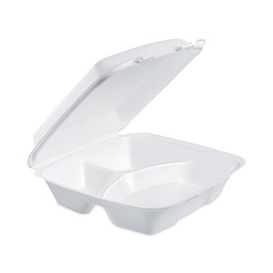 Dart Insulated Foam Hinged Lid Containers, 3 Compartments, 9 x 9.4 x 3, White, 100/Sleeve, 2 Sleeves/Carton