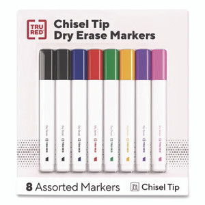 TRU RED Dry Erase Marker, Tank-Style, Medium Chisel Tip, Seven Assorted Colors, 8/Pack