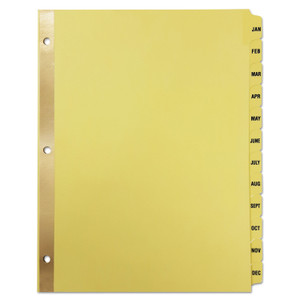 Universal Deluxe Preprinted Plastic Coated Tab Dividers with Black Printing, 12-Tab, Jan. to Dec., 11 x 8.5, Buff, 1 Set