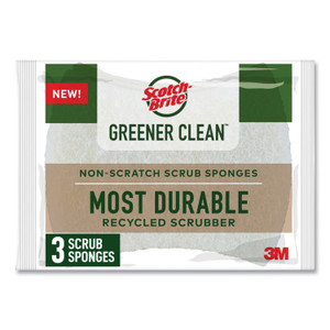 Scotch-Brite Greener Clean Non-Scratch Scrub Sponge, 2.6 x 3.3, 0.7" Thick, White, 3/Pack