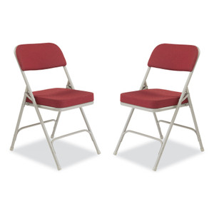 NPS 3200 Series Premium Fabric Dual-Hinge Folding Chair, Supports Up to 300 lb, Burgundy Seat, Burgundy Back, Gray Base, 2/Carton
