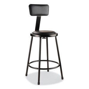 NPS 6400 Series Heavy Duty Vinyl Padded Stool with Backrest, Supports 300 lb, 24" Seat Height, Black Seat, Black Back, Black Base