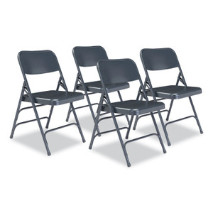 NPS 300 Series Deluxe All-Steel Triple Brace Folding Chair, Supports Up to 480 lb, 17.25" Seat Height, Blue, 4/Carton
