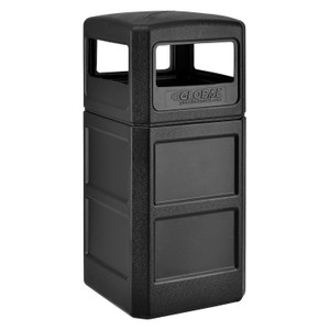 Global Industrial Square Plastic Waste Receptacle, Dome Lid with Open Sides, 42 gal, Black