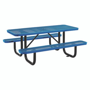 Global Industrial Expanded Steel Picnic Table, Rectangular, 72 x 62 x 29.5, Blue Top, Blue Base/Legs