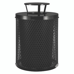 Global Industrial Outdoor Diamond Steel Trash Can, Rain Bonnet Lid, 36 gal, Black