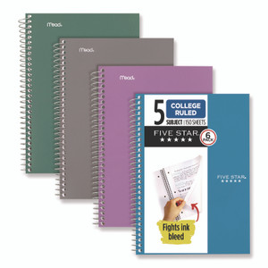 Five Star Wirebound Notebook, 5-Subject, Medium/College Rule, Assorted Cover Colors, (150) 9.5 x 6.63 Sheets, 6/Pack