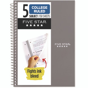 Five Star Wirebound Notebook, 5-Subject, Medium/College Rule, Randomly Assorted Cover Color, (150) 9.5 x 7.25 Sheets