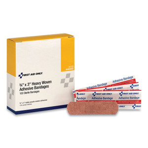 First Aid Only Heavy Woven Adhesive Bandages, Strip, 0.75 x 3, 100/Box