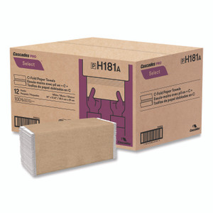 Cascades PRO Select Folded Paper Towels, C-Fold Towels, 1-Ply, 3.75 x 10, White, 198 Towels/Pack, 12 Packs/Carton