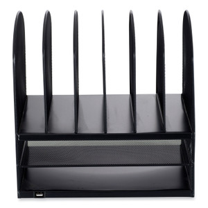 Safco Powered Onyx Desk Organizer with 2 Horizontal and 6 Upright Sections, Letter Size Files, 13.5 x 11.5 x 13, Black