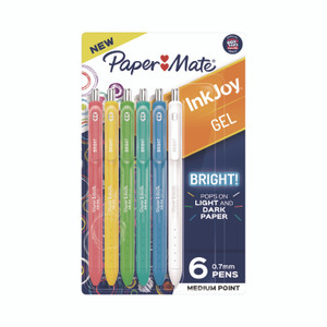 Paper Mate InkJoy Gel Bright Gel Pen, Retractable, Medium 0.7 mm, Assorted Ink and Barrel Colors, 6/Pack