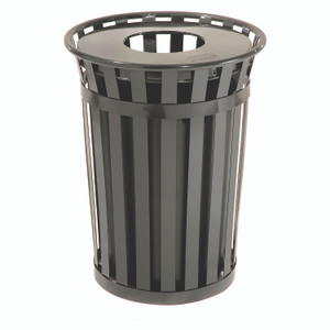 Global Industrial Outdoor Slatted Steel Trash Can, 36 gal, Black