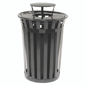 Global Industrial Outdoor Slatted Steel Trash Can, Rain Bonnet Lid, 36 gal, Black