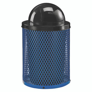 Global Industrial Outdoor Diamond Steel Trash Can, 36 gal, Dome Lid, Blue