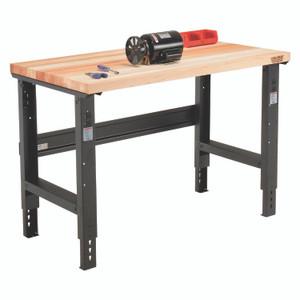 Global Industrial Standard Duty Butcher Block Top Adjustable Height Workbench, 2,000 lbs, 48 x 30 x 30.88 to 36.88, Maple/Black