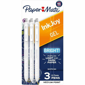 Paper Mate Inkjoy Gel Bright! Pens, Medium Point (0.7mm) - 0.7 mm Medium Pen Point - Retractable - White Ink - Gel-based