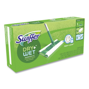 Swiffer Sweeper Mop, 10 x 4.8 White Cloth Head, 46" Silver/Green Aluminum/Plastic Handle