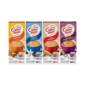 Coffee mate Liquid Coffee Creamer, French Vanilla/Hazelnut/Italian Sweet Cream/Original, 0.38 oz Mini Cups, 200/Carton