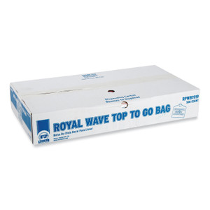 AmerCareRoyal Wave Top To-Go Bags, Take-Out Labeling, Cut-Out Handles, 19" x 9.5" x 19", White/Blue/Red, 500/Carton